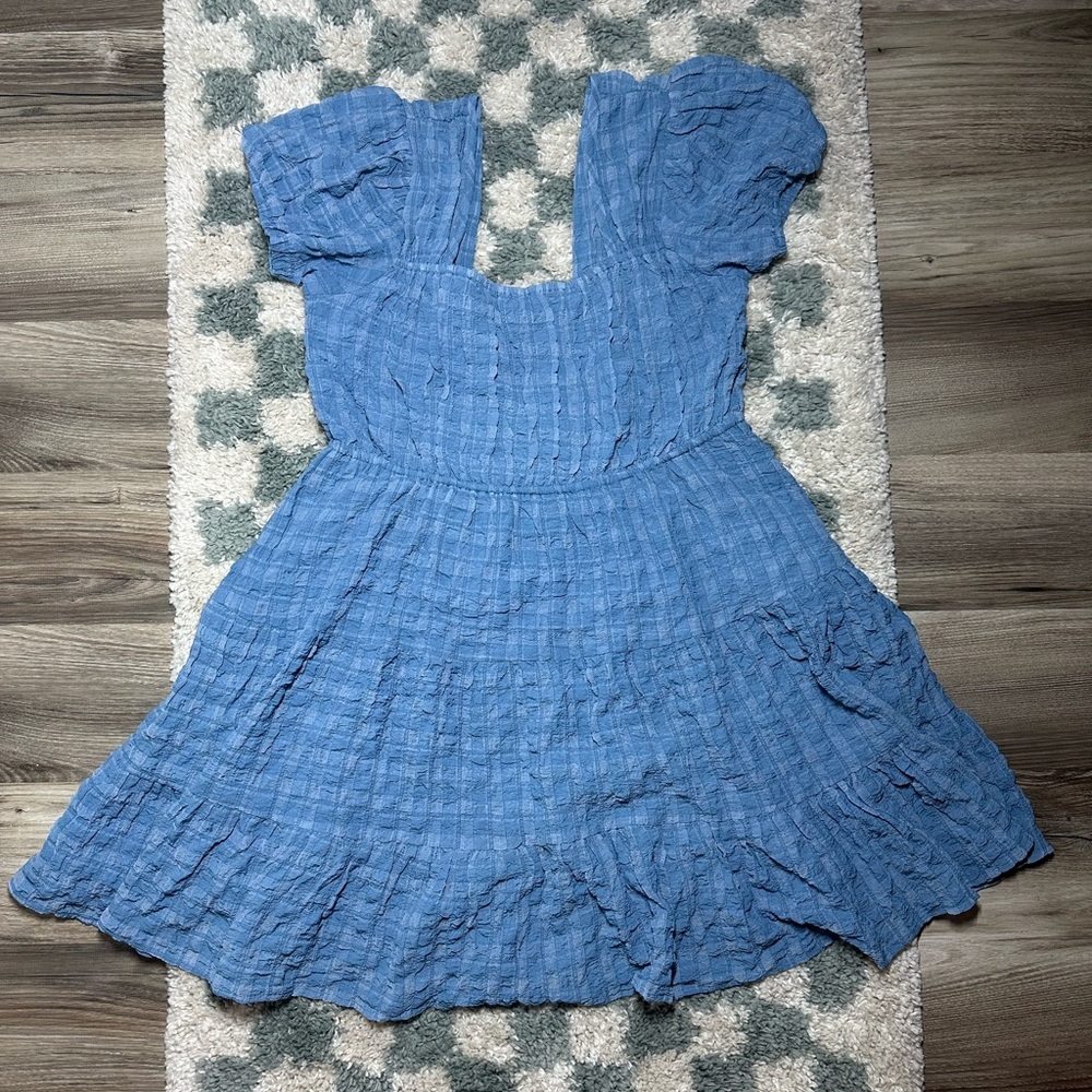 Day + Moon Puff Sleeve Backless Mini Dress Blue Size L